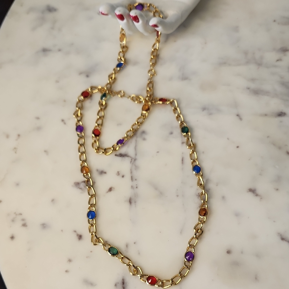 Parklane Gold-Tone Heavy Link Necklace with Multicolor Gemstones